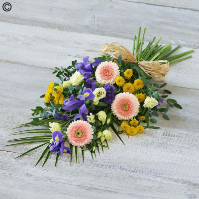 Lemon and Blue Sheaf - A delicate array of yellow, blues and peach featuring irises, chrysanthemums and germini.

The image shows Large Size

Please note: for seasonal and other supply reasons, we may occasionally substitute some of the blooms shown in the image. We will always try to be true to the bouquet's colour coordination, style, and shape and guarantee to give you the full value paid. If you have any queries, please email or call us and we would be delighted to confirm availability and explain alternatives. See the 'Contact Us' section.