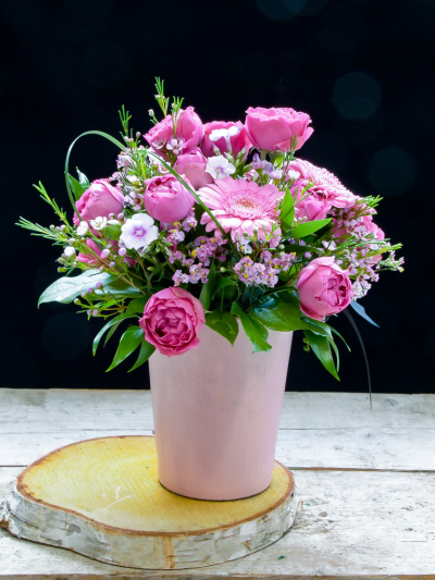 Baby Girl Floral Arrangement - Baby Girl Floral Arrangement is designed by our top Florists, the perfect gift to welcome a baby girl. (Pot May Vary)

The image shows Large Size

Please note: for seasonal and other supply reasons, we may occasionally substitute some of the blooms shown in the image. We will always try to be true to the bouquet's colour coordination, style, and shape and guarantee to give you the full value paid. If you have any queries, please email or call us and we would be delighted to confirm availability and explain alternatives. See the 'Contact Us' section.