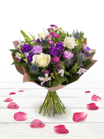 Cool Breeze - This classical stylish collection of flowers make this hand tied the perfect gift. Professionally arranged and delivered by Go Dutch Flowers. Available for same-day delivery when ordered before 2 pm.

The image shows Large Size

Please note: for seasonal and other supply reasons, we may occasionally substitute some of the blooms shown in the image. We will always try to be true to the bouquet's colour coordination, style, and shape and guarantee to give you the full value paid. If you have any queries, please email or call us and we would be delighted to confirm availability and explain alternatives. See the 'Contact Us' section.