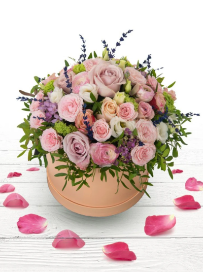 Mother’s Love Hatbox - This classical stylish collection of flowers make this hand tied the perfect gift. Professionally arranged and delivered by Go Dutch. Available for same-day delivery when ordered before 2 pm.

Fine Print: Pictures shown are recent examples of an actual arrangement that were designed by talented florists and later sent out to a customer just like you! Please note that each individual florist cannot guarantee what the flower varieties or colours will be, they do guarantee that your specific arrangement will be fresh, beautiful and that your recipient will love it!