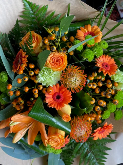 Tangerine Burst - This exclusive Tangerine Burst Bouquet combines with a beautiful set of flowers. The freshness and quality show what our fresh flowers are known for.


The image shows a Large Size

Please note: we may occasionally substitute some of the blooms shown in the image for seasonal and other supply reasons. We will always try to be true to the bouquet's colour coordination, style, and shape and guarantee to give you the full value paid. If you have any queries, please email or call us and we would be delighted to confirm availability and explain alternatives. See the 'Contact Us' section.