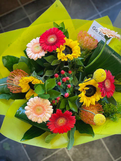 Connemara Burst - Inspired by the vibrant morning sunshine, this pretty hand-tied bouquet is bursting with colour, texture and variety. In this bouquet, we included lots of favourites.
 

The image shows Large Size

Please note: for seasonal and other supply reasons, we may occasionally substitute some of the blooms shown in the image. We will always try to be true to the bouquet's colour coordination, style, and shape and guarantee to give you the full value paid. If you have any queries, please email or call us and we would be delighted to confirm availability and explain alternatives. See the 'Contact Us' section.